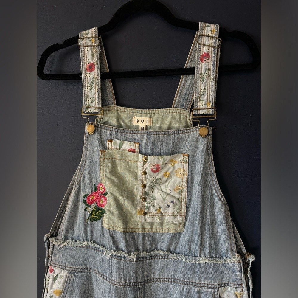 Floral Embroidered Denim Overalls 3BN